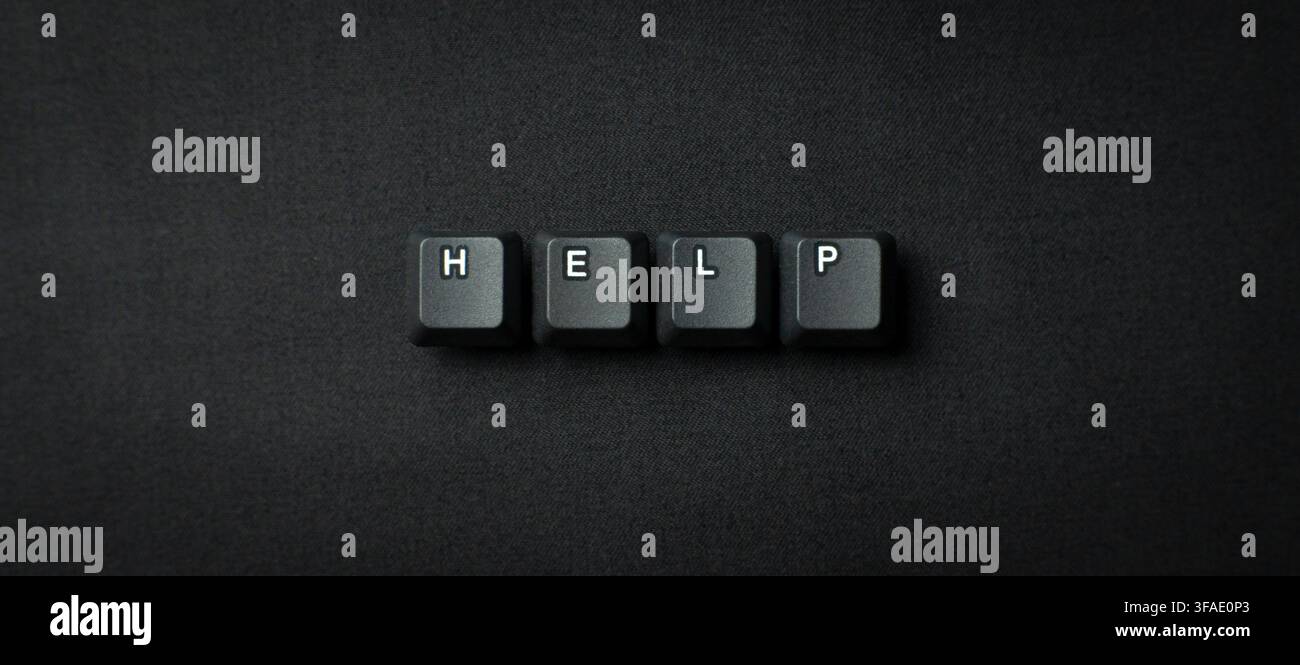 Help Request Concept With Keyboard Keys On Dark Background Stock Photo