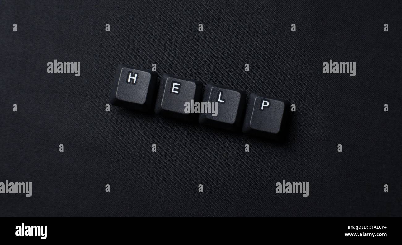 Help Request Concept With Keyboard Keys On Dark Background Stock Photo