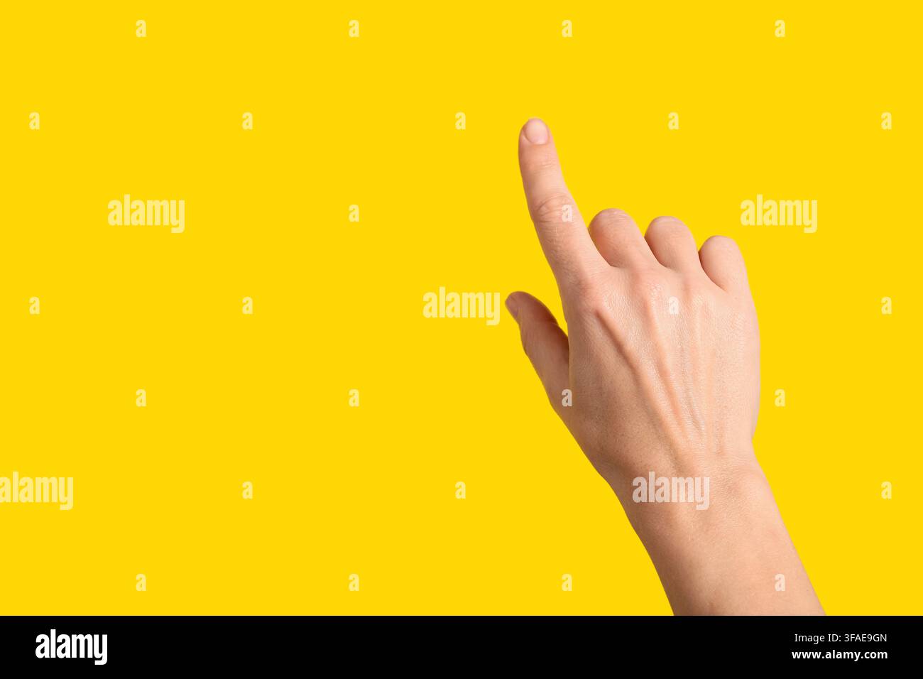 Interactive digital interface concept, hand pointing or touching virtual screen, user experience and technology Stock Photo