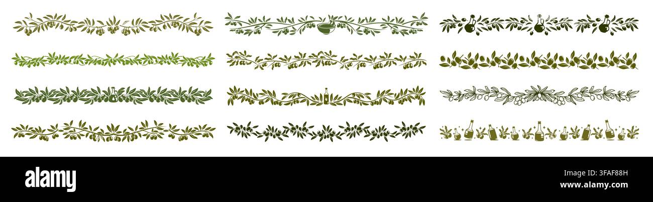 Greek olive dividers, border frame separators Stock Vector