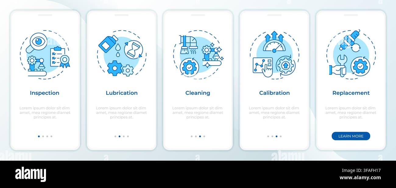 Specific maintenance duties onboarding mobile app screen Stock Vector