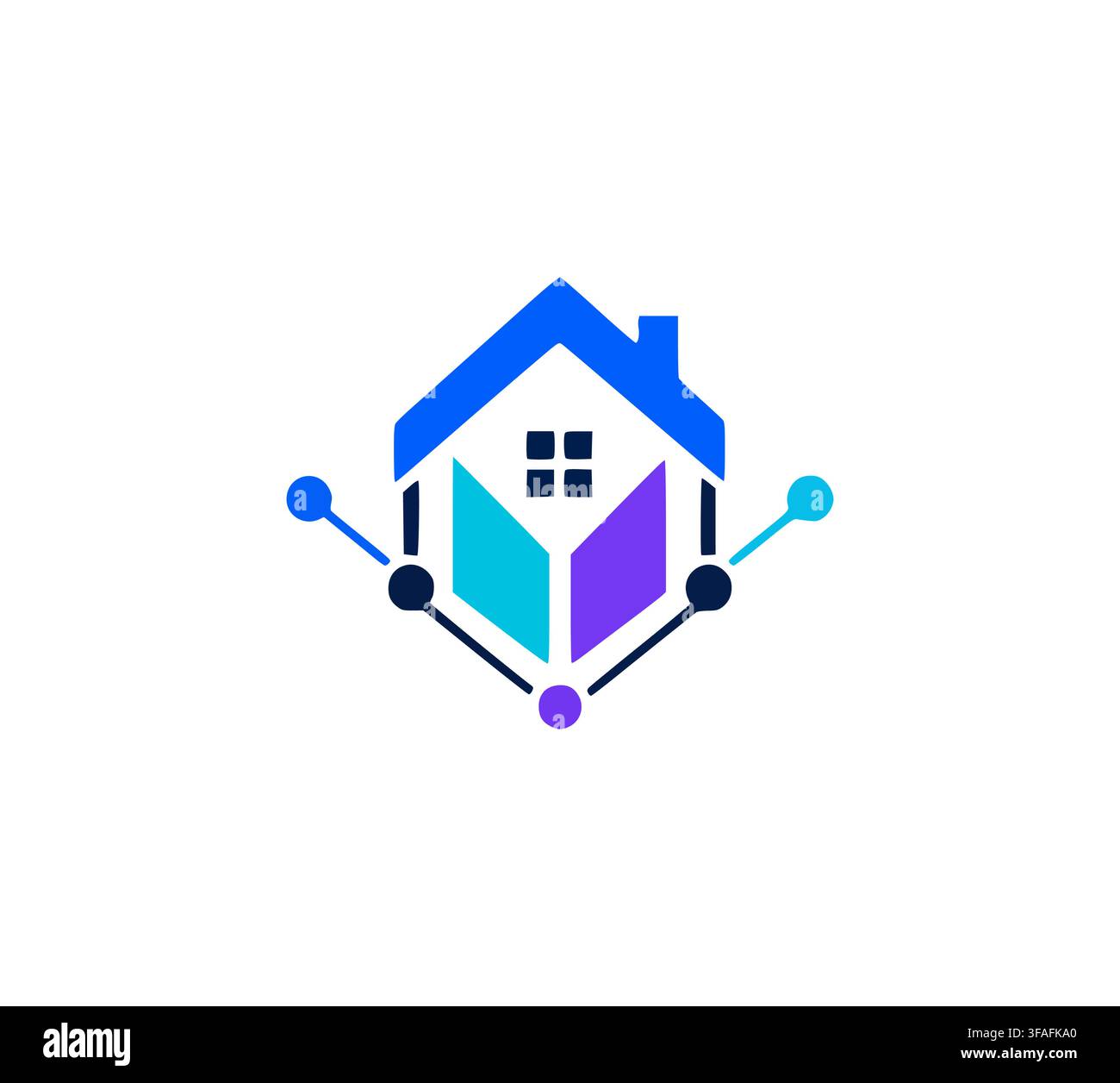 Smart Tech House Real Estate Network Node Logo Vector Stock Vector