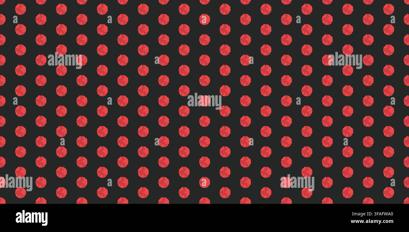 Irregular watercolor red dots give this painted seamless pattern a vivid textured look against a black background Stock Vector