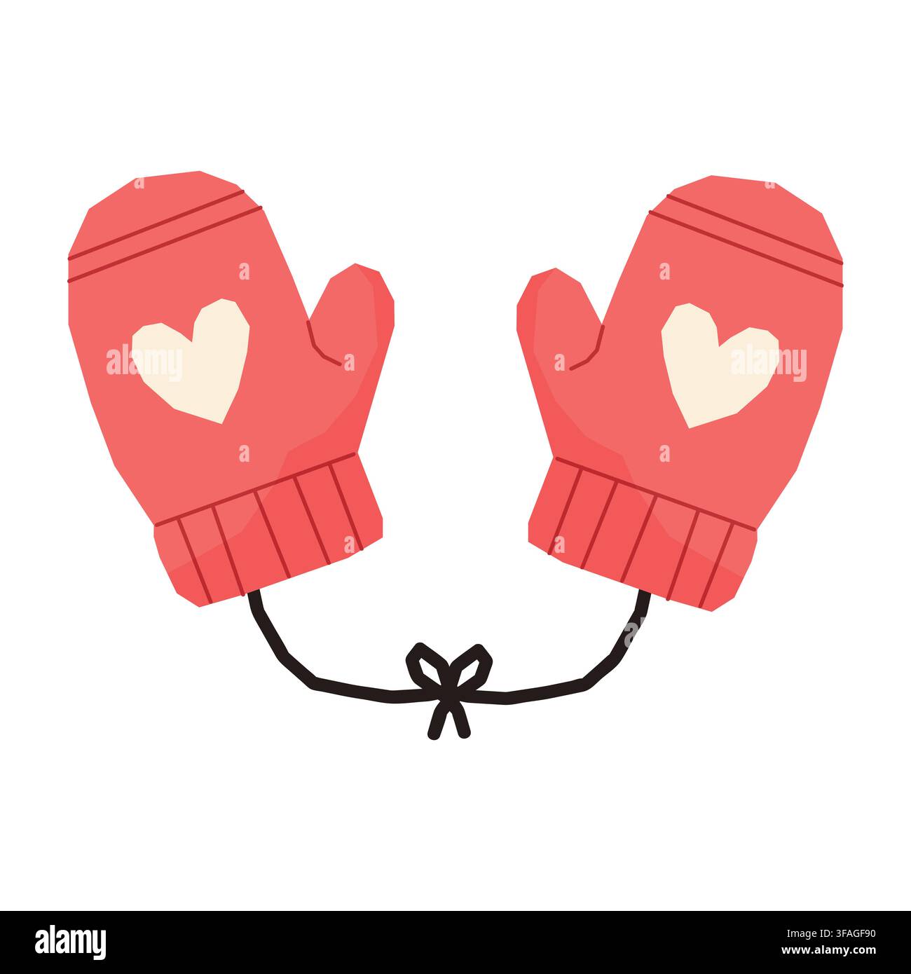 Red Winter Mittens with Heart and String Stock Vector