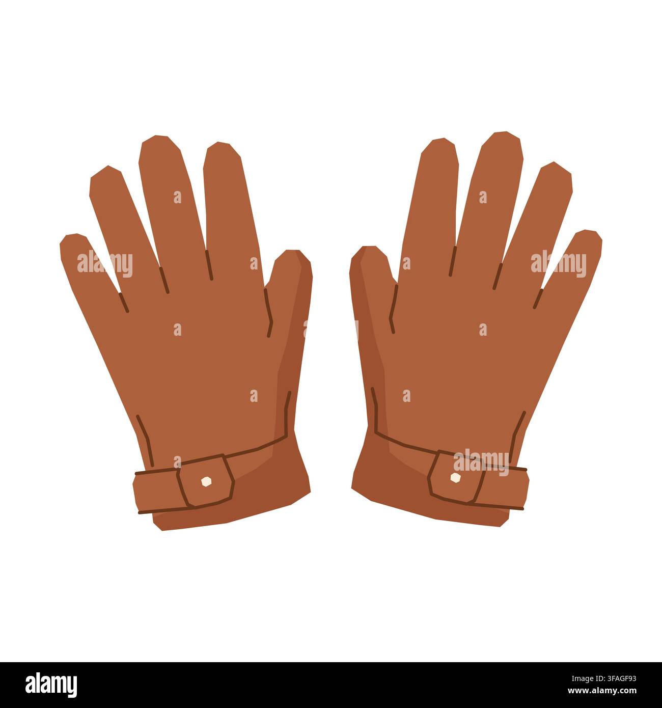 Brown Leather Winter Gloves Pair Stock Vector