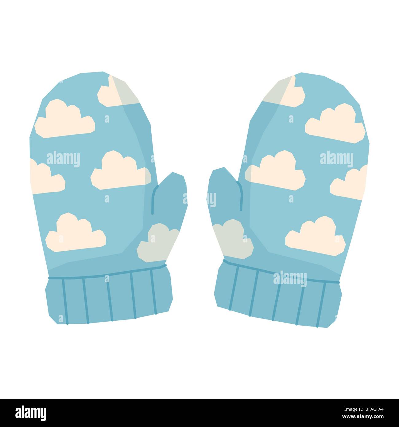Blue Winter Mittens with White Cloud Pattern Stock Vector