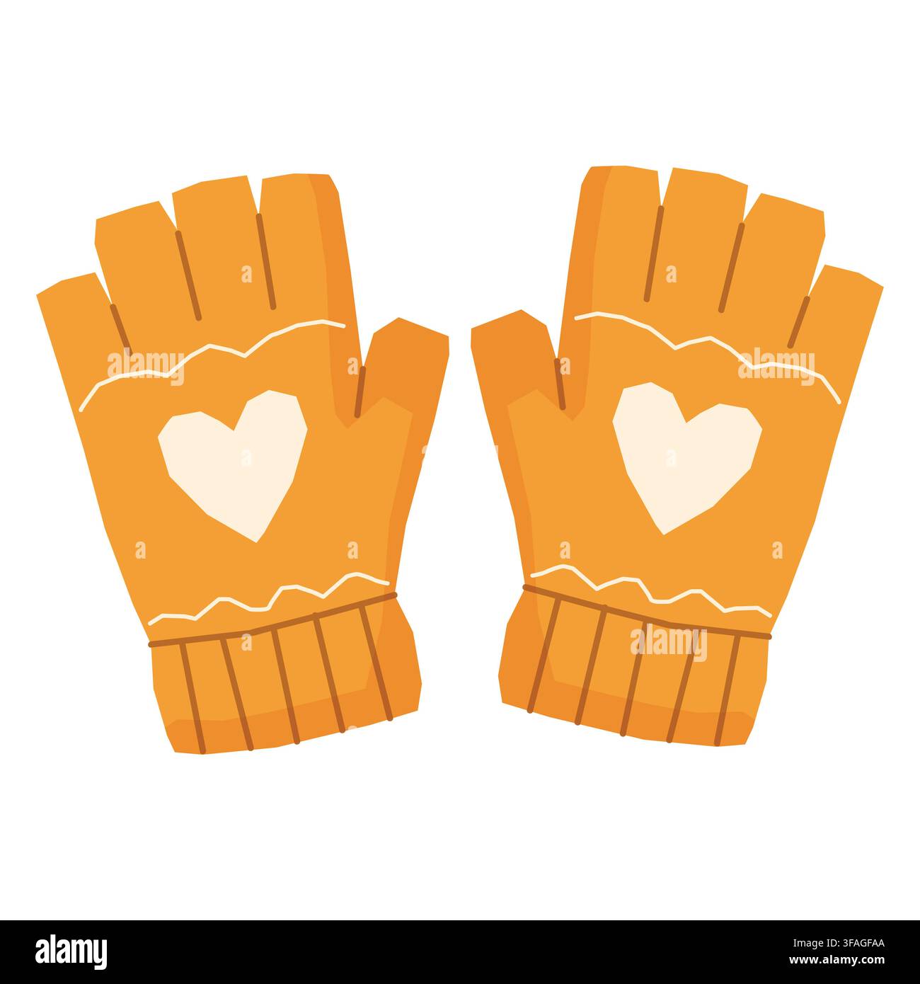 Orange Fingerless Gloves with White Hearts Stock Vector