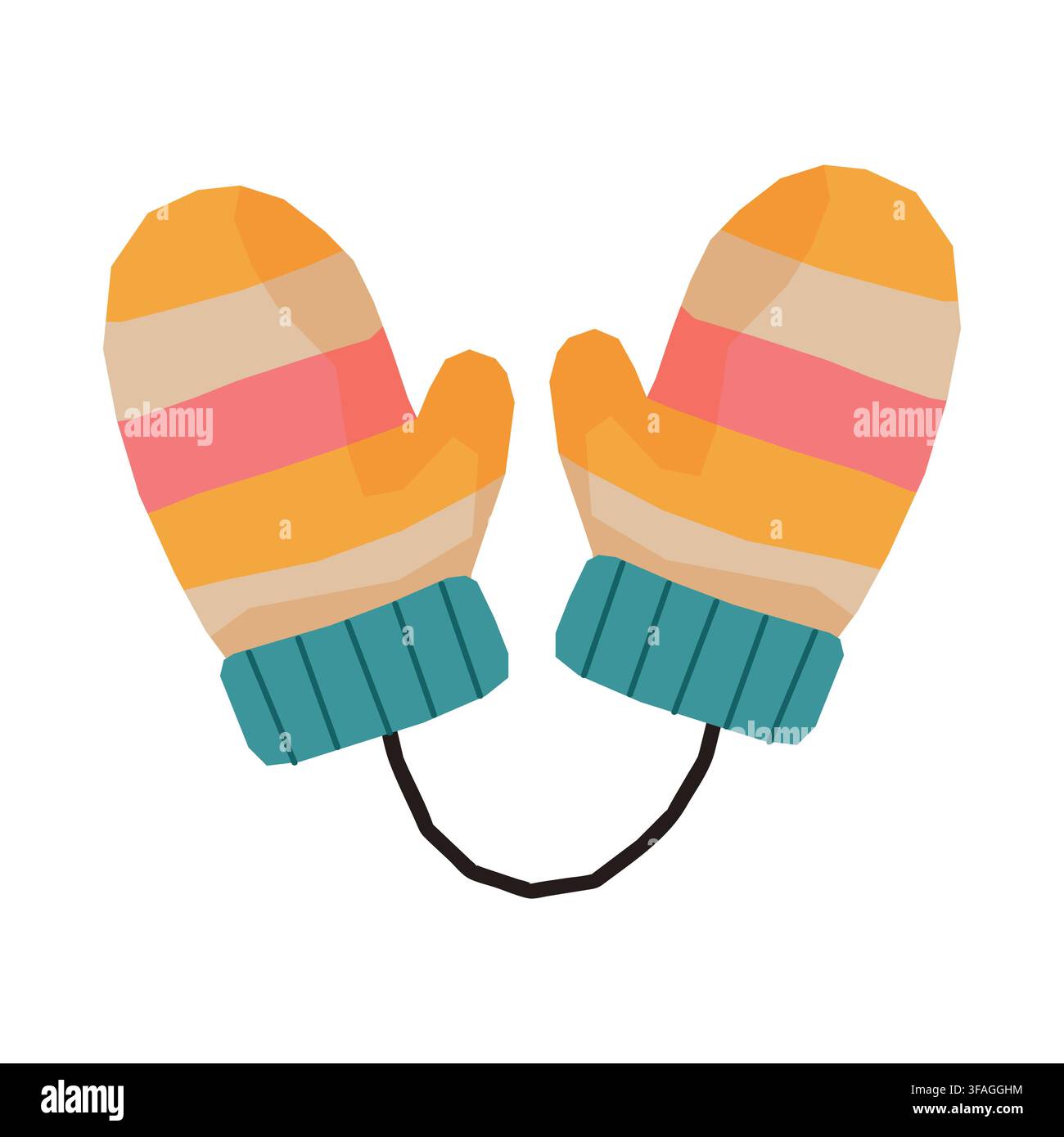 Colorful Striped Winter Mittens with String Stock Vector