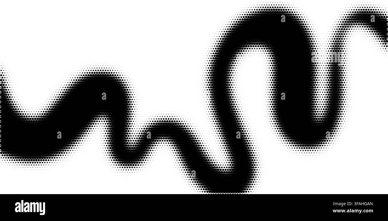 Abstract halftone pattern with flowing wave dots creating dynamic gradient texture. Modern graphic background with rhythmic motion and digital swoosh Stock Vector