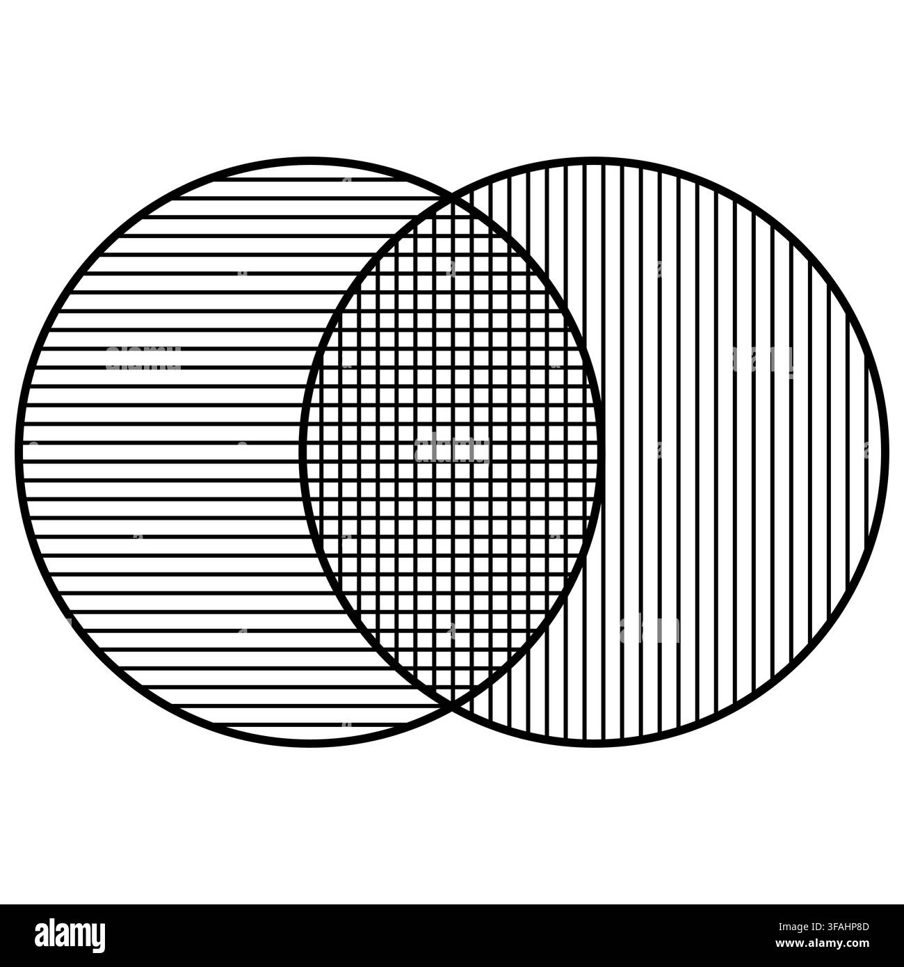 Two overlapping circles showing horizontal vertical line intersection grid Stock Vector