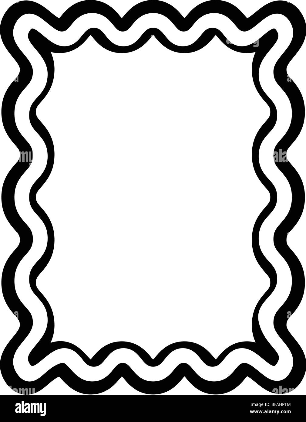 Double Wavy Black Rectangle Frame with Layered Decorative Border Stock Vector