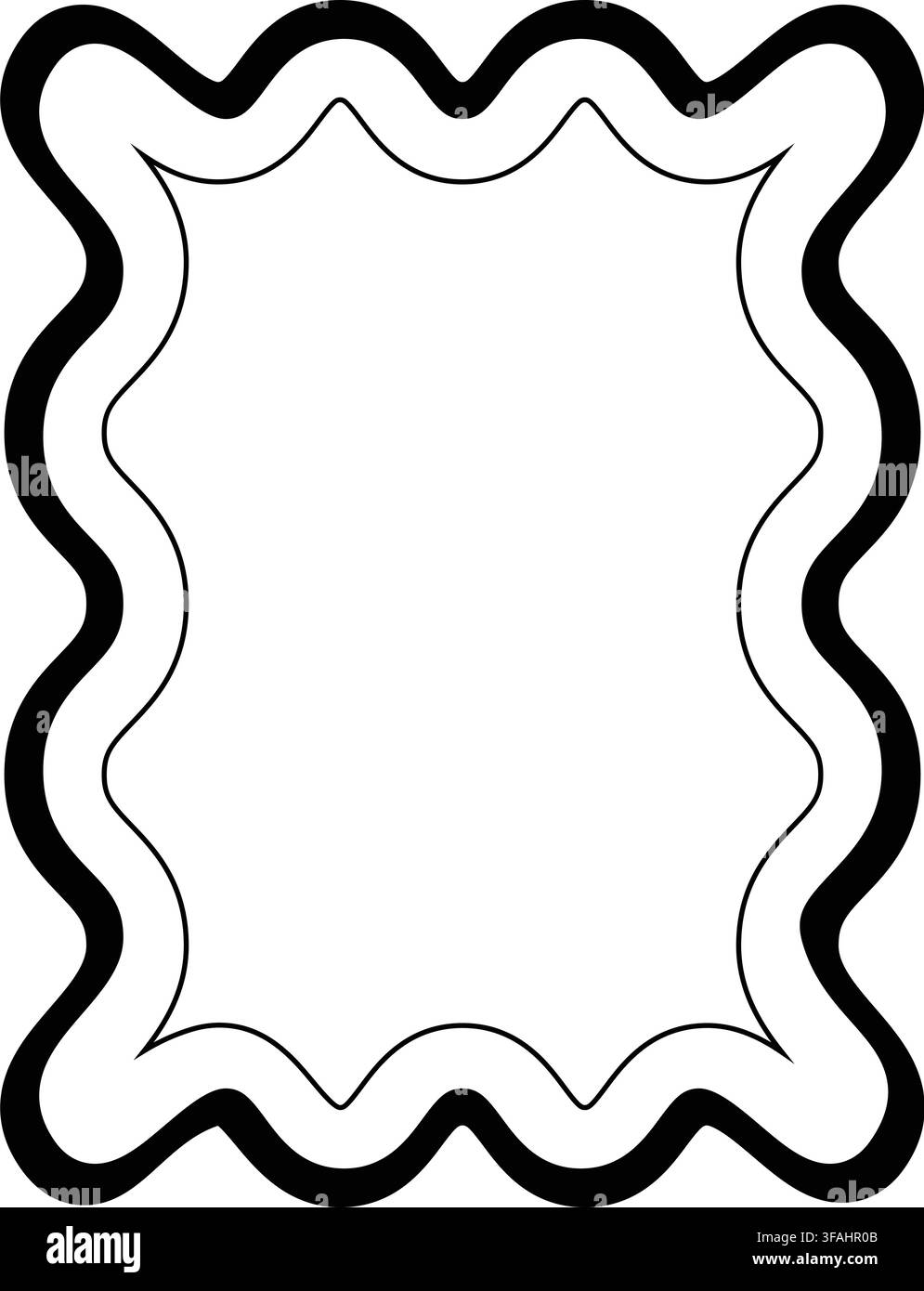 Double Line Wavy Rectangle Frame with Elegant Black Border Stock Vector