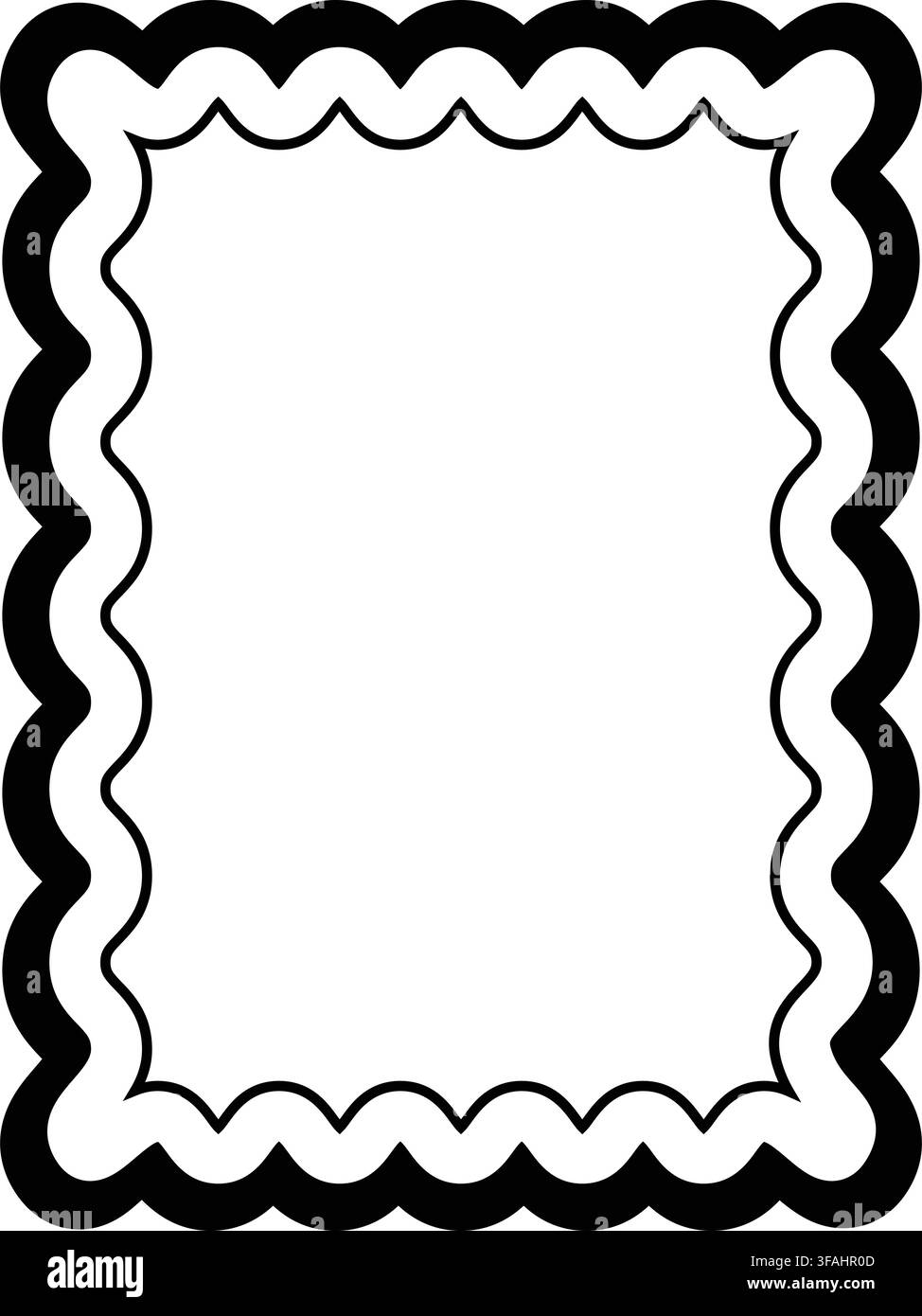 Black Double Scalloped Rectangle Frame with Decorative Border Stock Vector