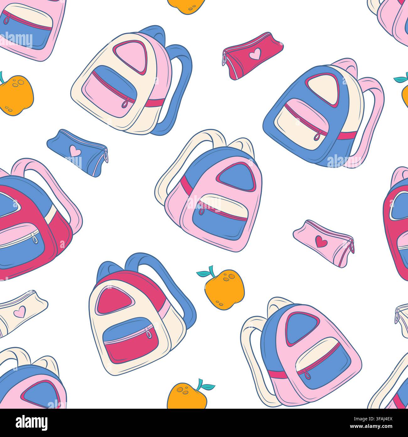 Vector seamless pattern with backpacks and school supplies Stock Vector