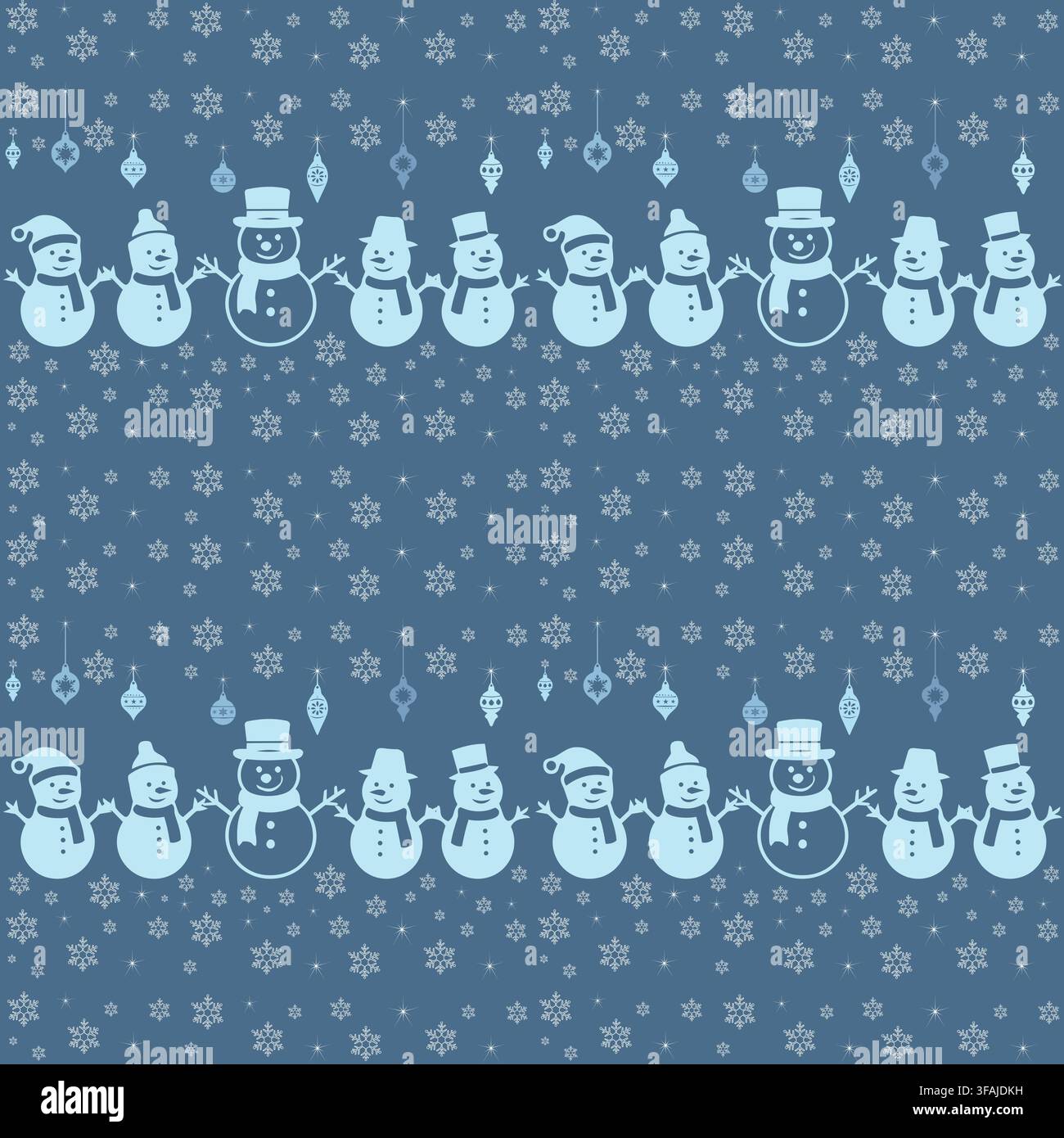 Balanced winter pattern with snowmen and dense snowflake texture. Stock Vector