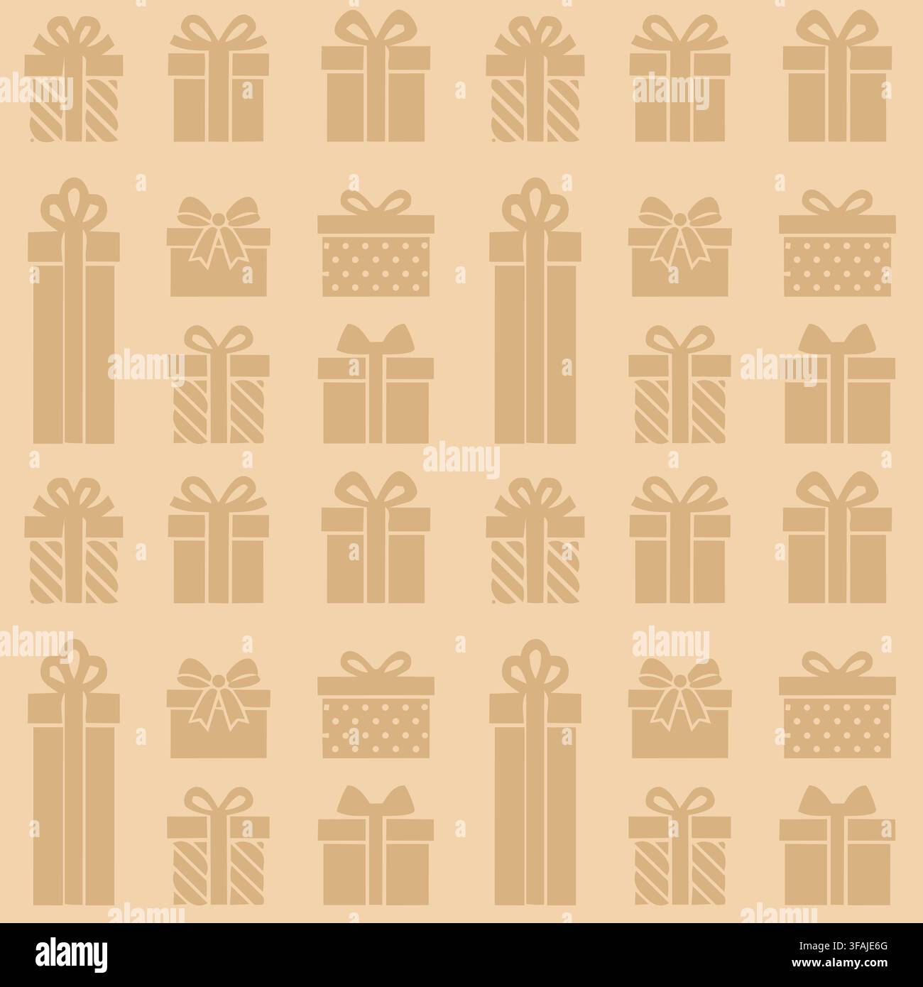 Minimal seamless pattern with gift boxes and presents in neutral beige tones. Stock Vector