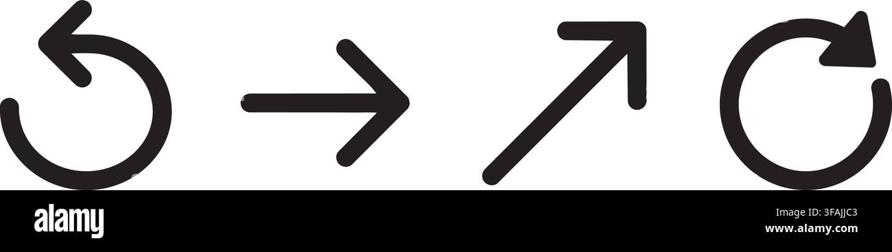 Black Arrow Icon Set – Refresh, Directional & Reload Vector Icons Stock Vector