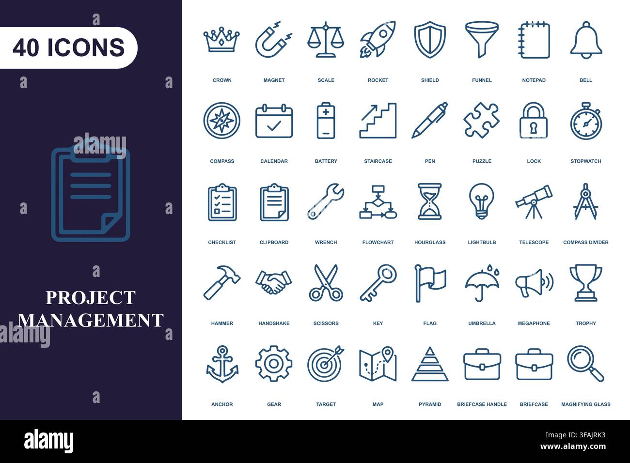 Professional project management outline icons. Stock Vector