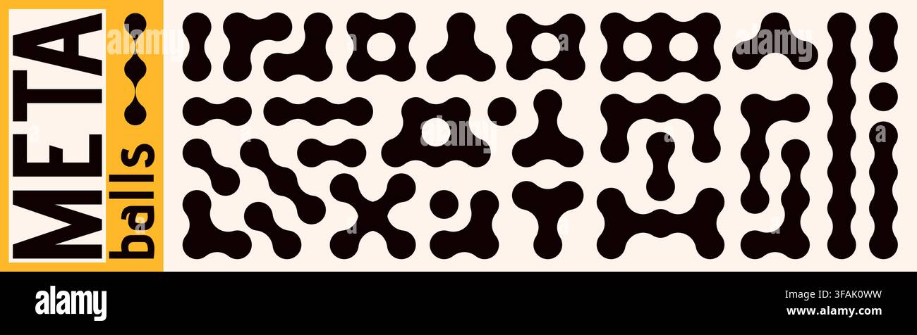 Black metaball connected shapes collection with organic elements. Stock Vector