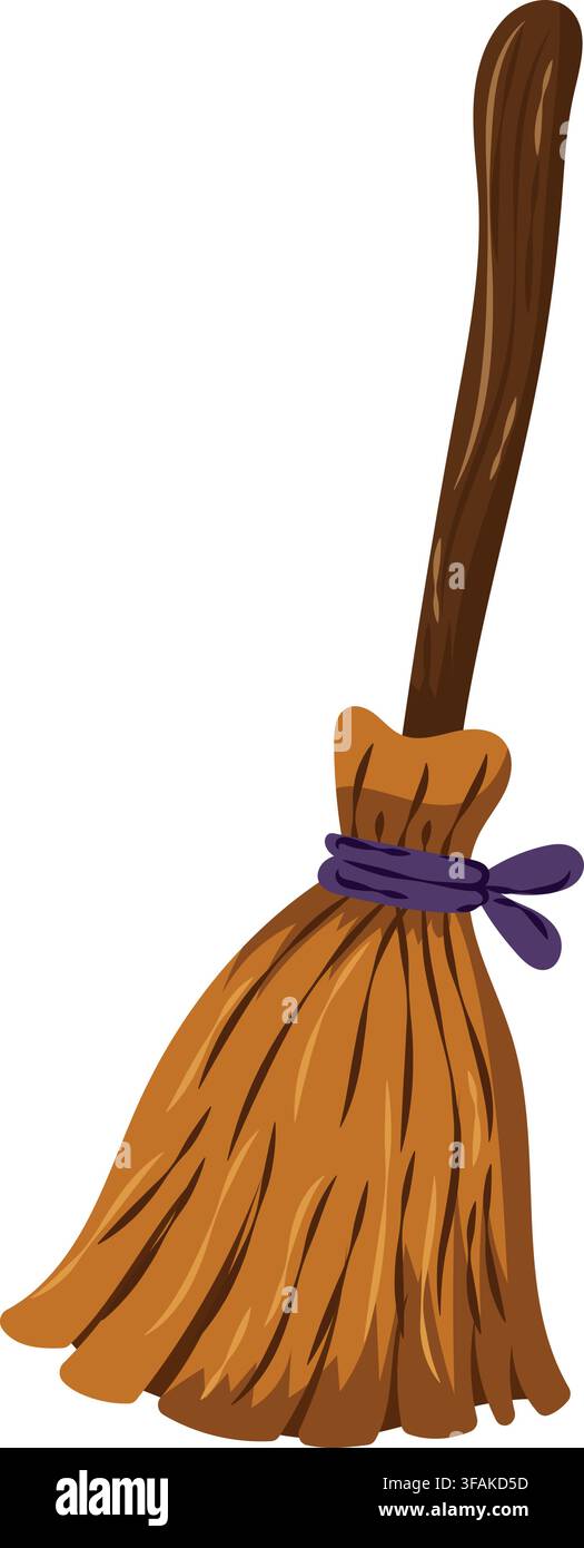 Halloween Witch Broom Isolated on White Background Stock Vector