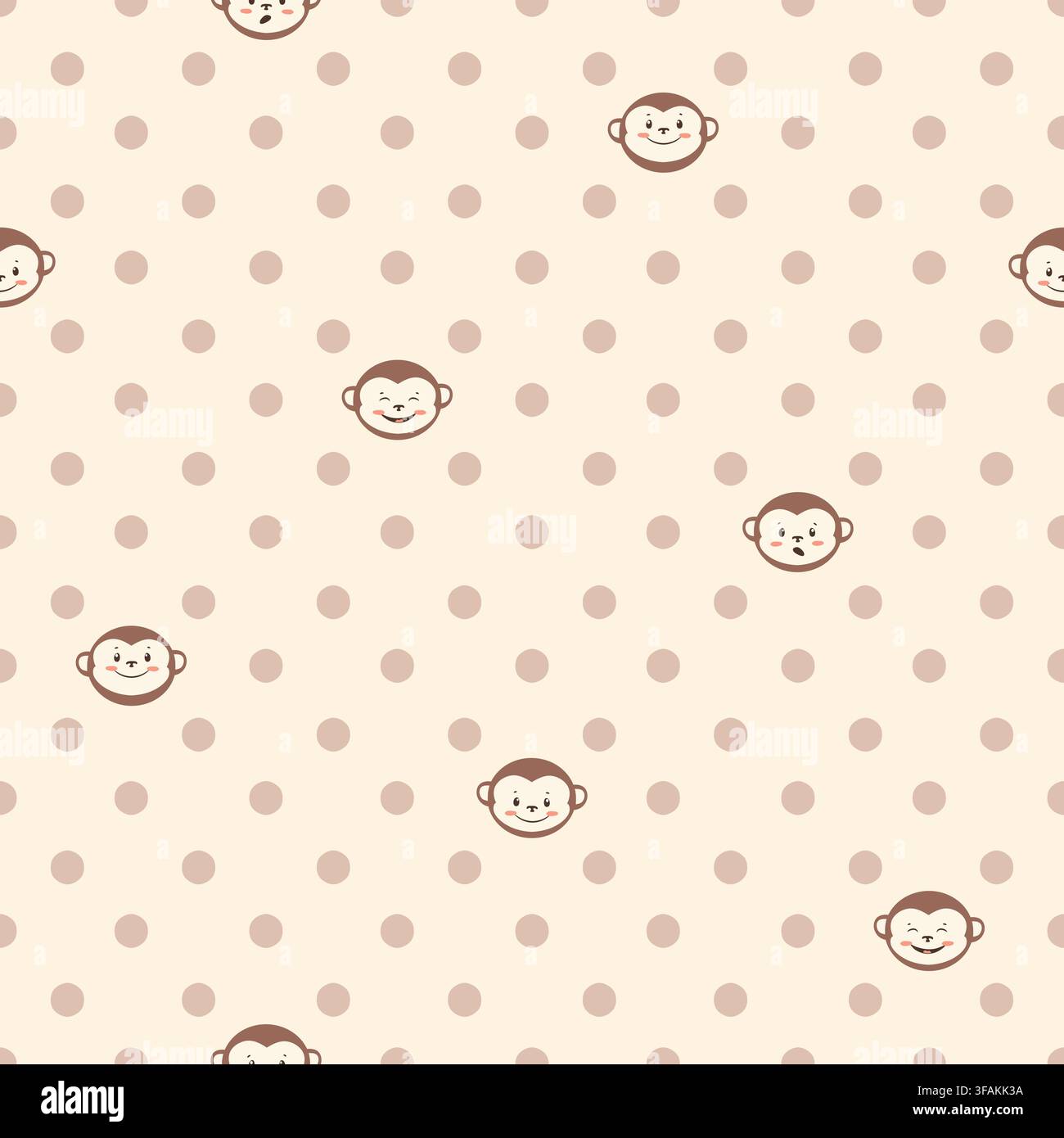 Polka dot print with cute monkeys. Seamless vector pattern Stock Vector