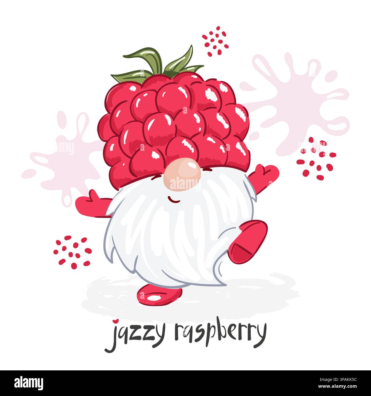 Cute raspberry gnome vector illustration. Hand drawn cartoon character Stock Vector