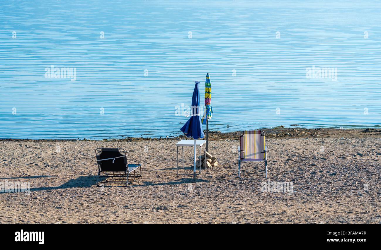 Empty beach loungers closed sun hi-res stock photography and images - Alamy