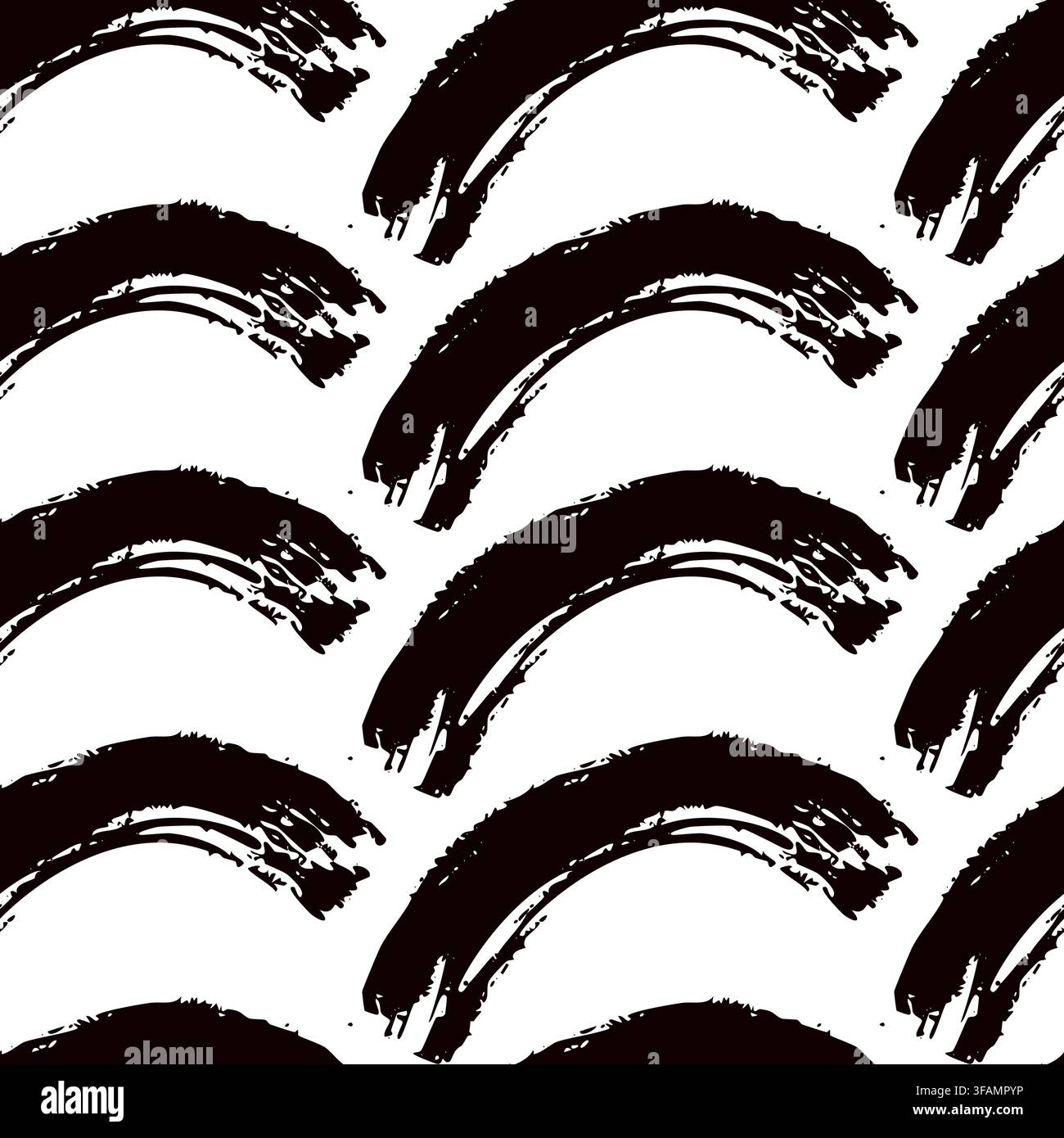 Simple brush arch seamless pattern with black and white curved brush strokes on a white background. Stock Vector