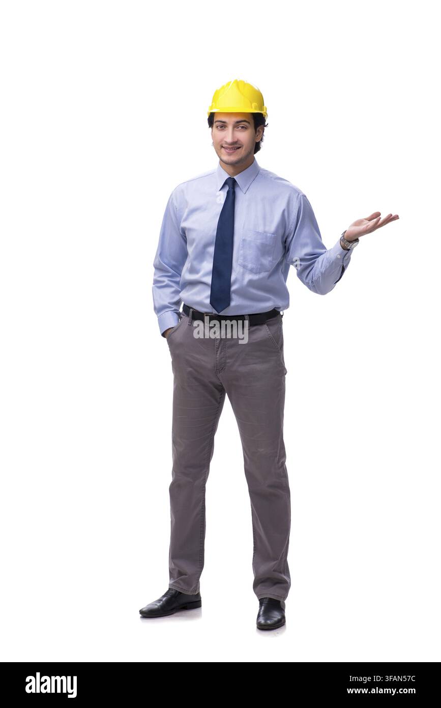 Young male architect in front of a white background Stock Photo