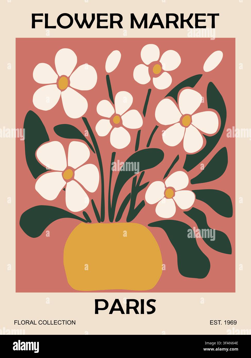 Soft blossoms bloom in a warm-toned pot.  Stock Vector