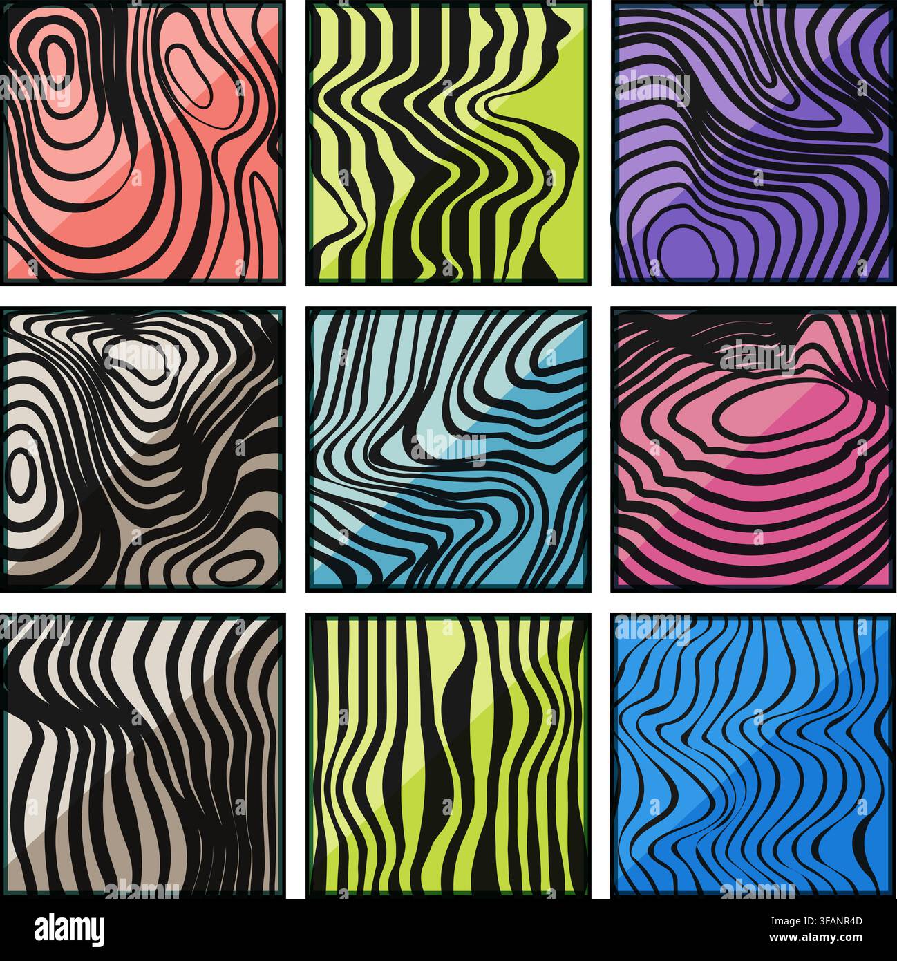 Abstract wavy lines creating modern optical illusion patterns Stock Vector