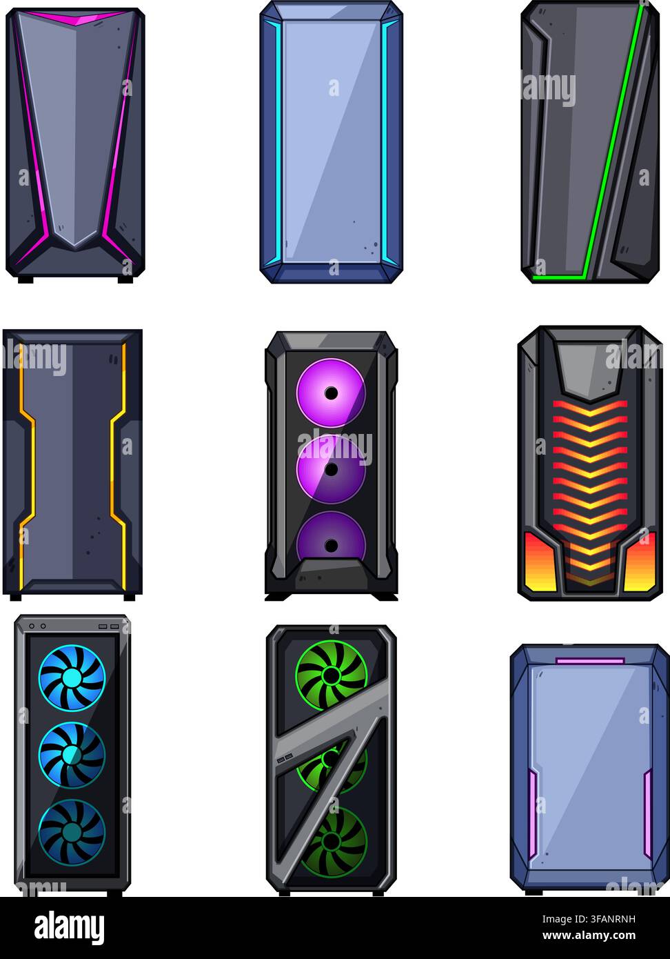 Gaming pc computer tower cases collection Stock Vector