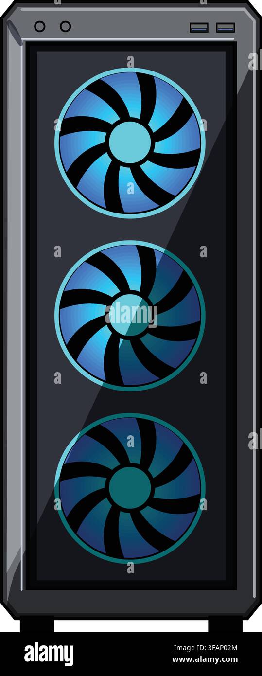 Gaming computer pc case with rgb fans Stock Vector