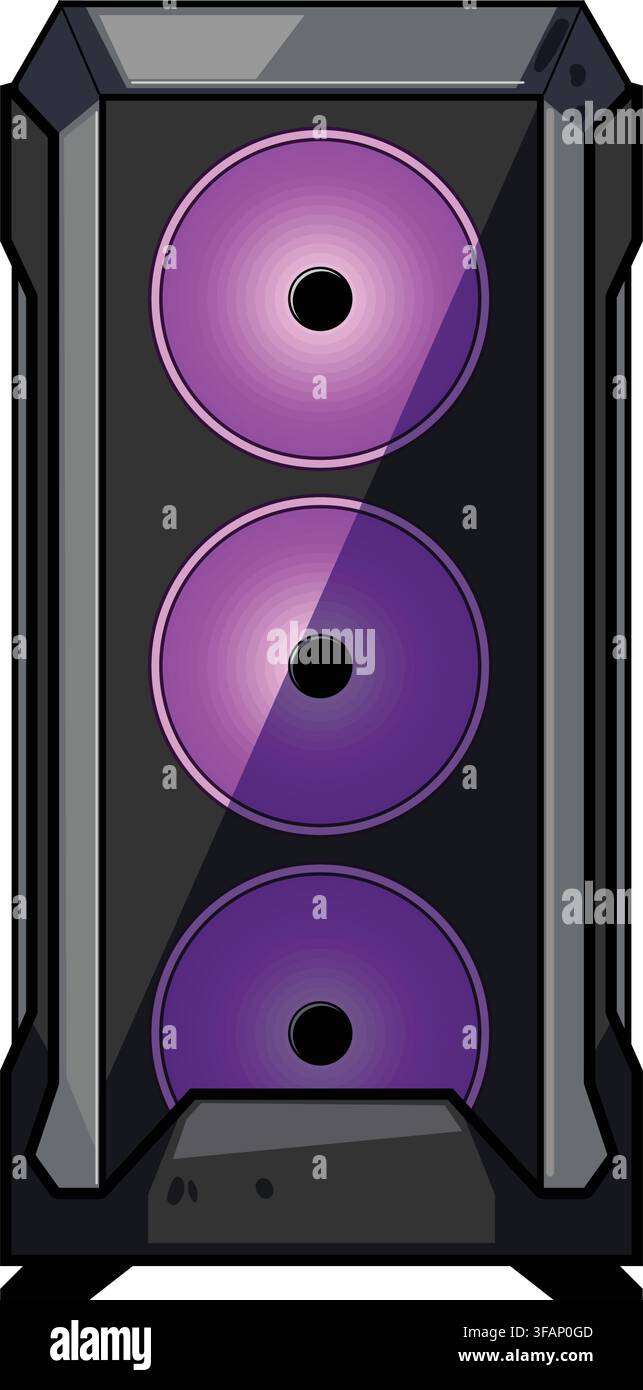 Gaming computer pc case with rgb fans Stock Vector