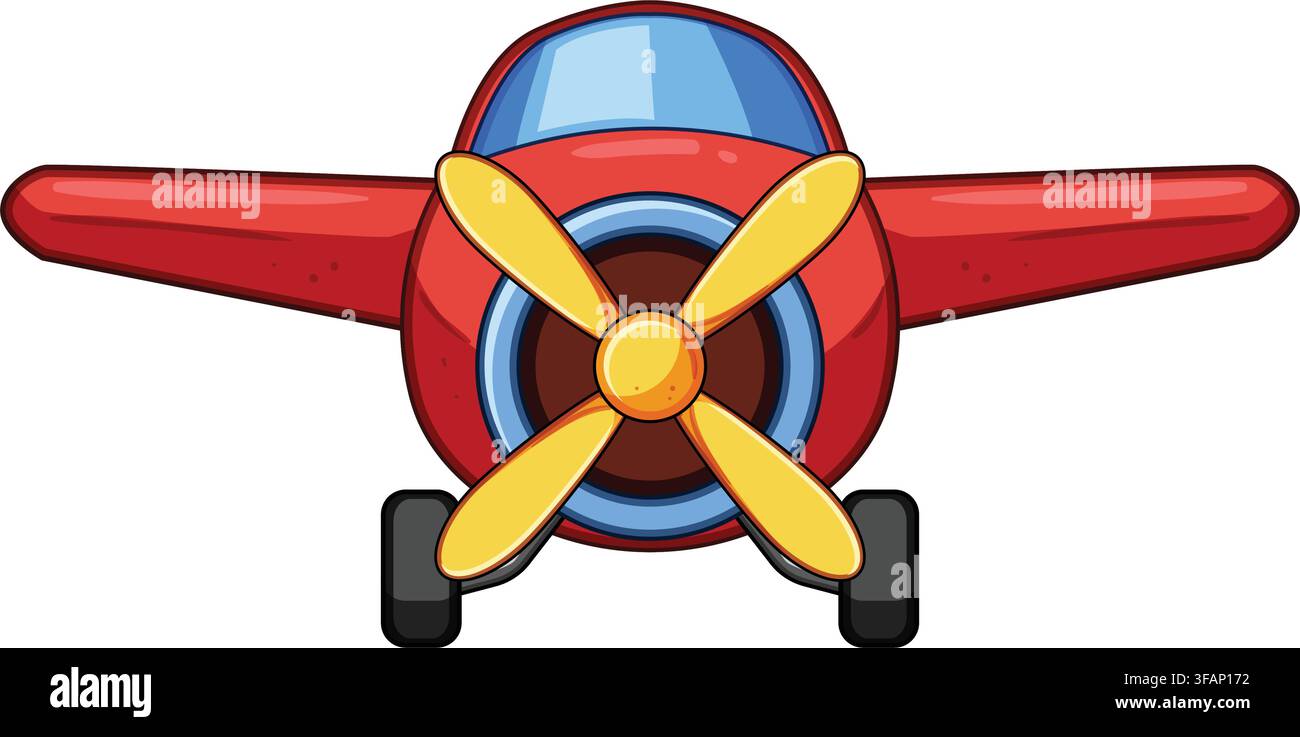 Red toy airplane front view with propeller Stock Vector