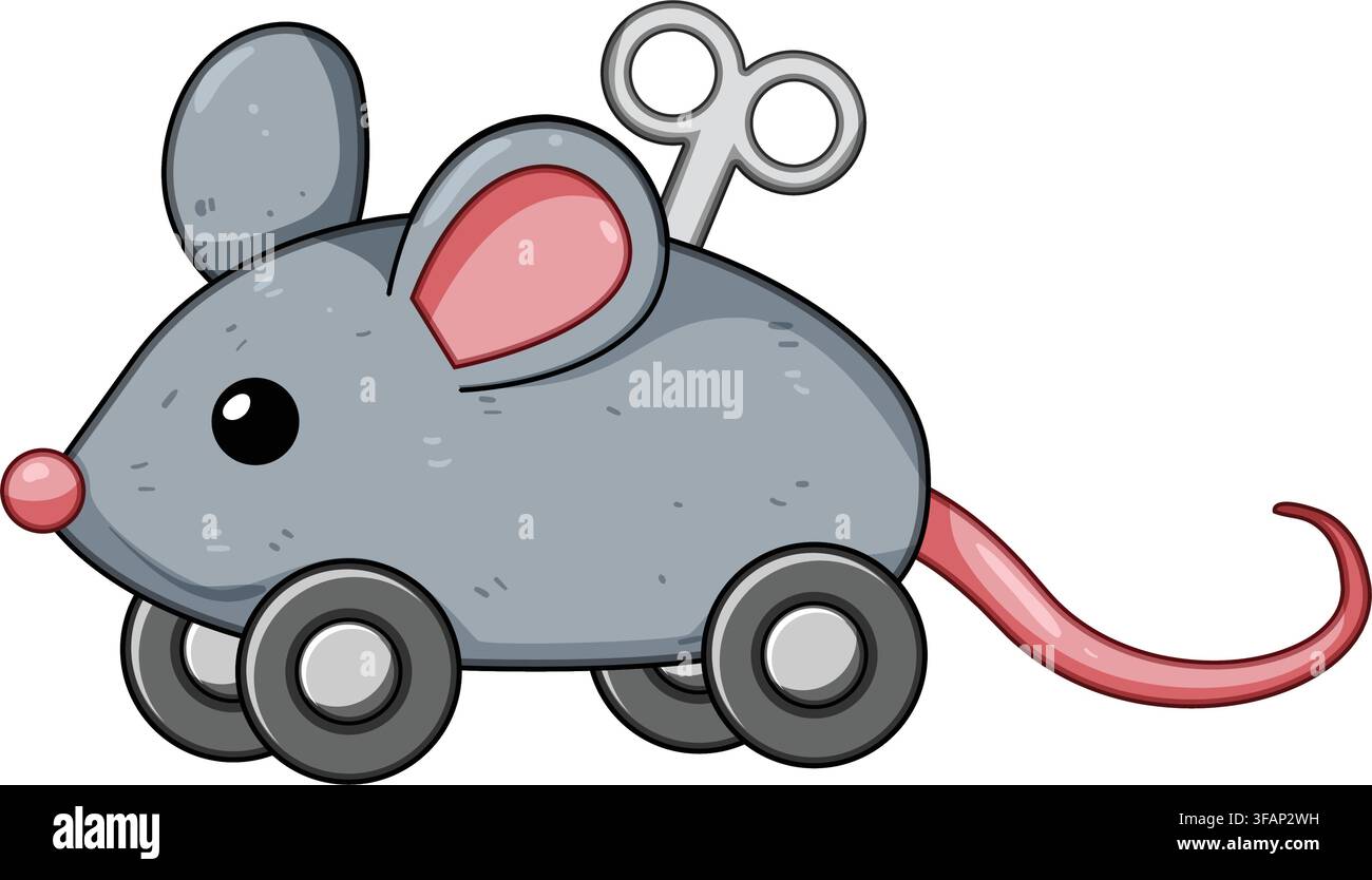 Wind up toy mouse on wheels moving Stock Vector