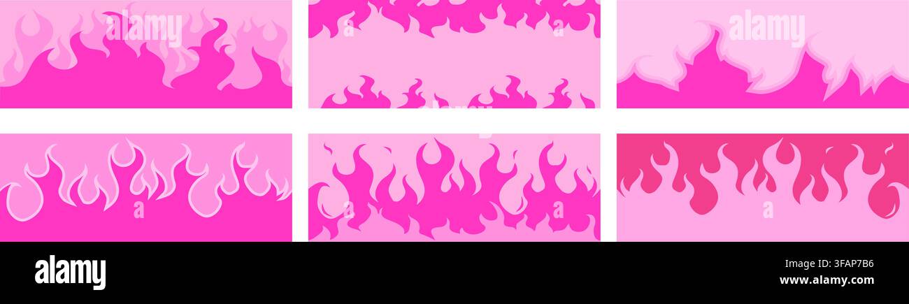 Pink Y2k Flame Patterns Set - 6 Seamless Designs Stock Vector