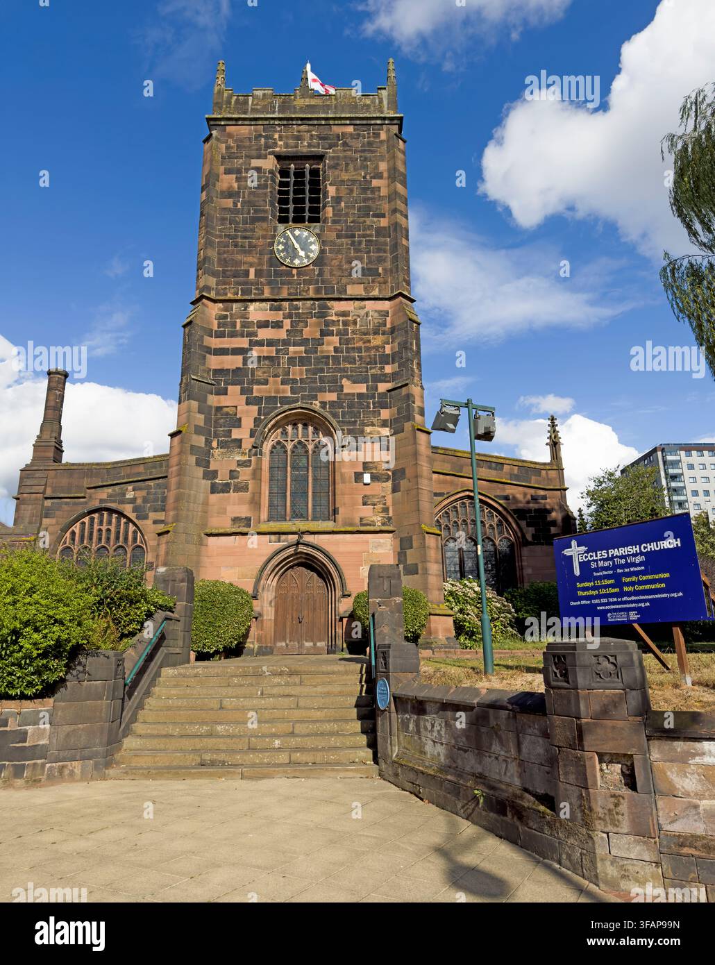 St Mary the Virgin, Eccles Parish Church, on Church Street in Eccles, Salford, Greater Manchester, photographed in August 2026. Stock Photo