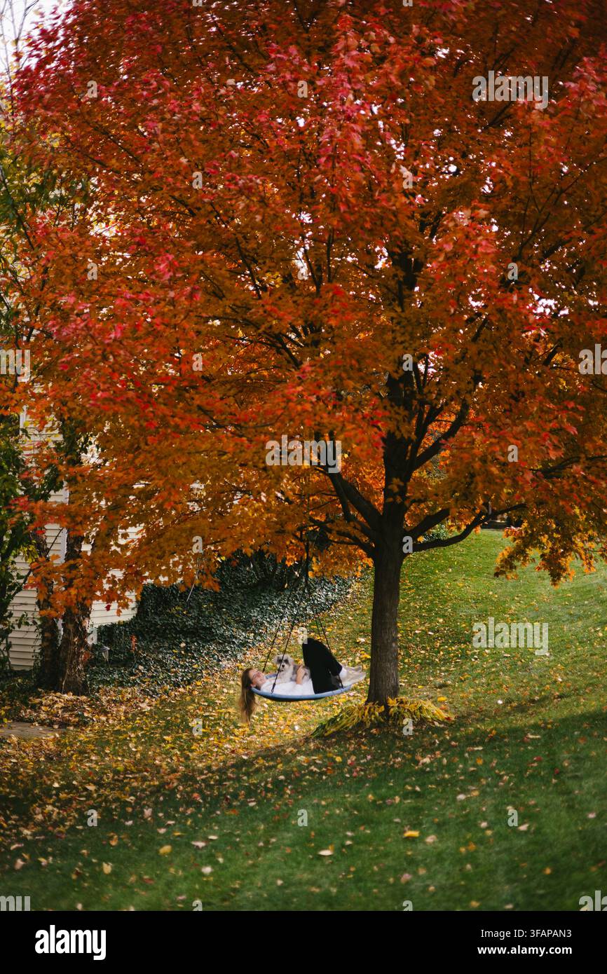 Woman and dog under tree hi-res stock photography and images - Alamy