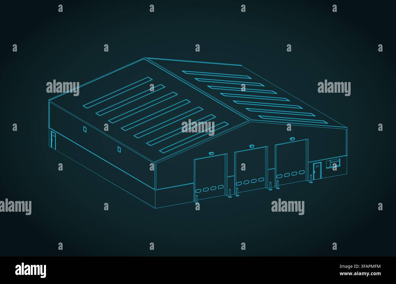 Warehouse isometric blueprint stylized vector illustration Stock Vector