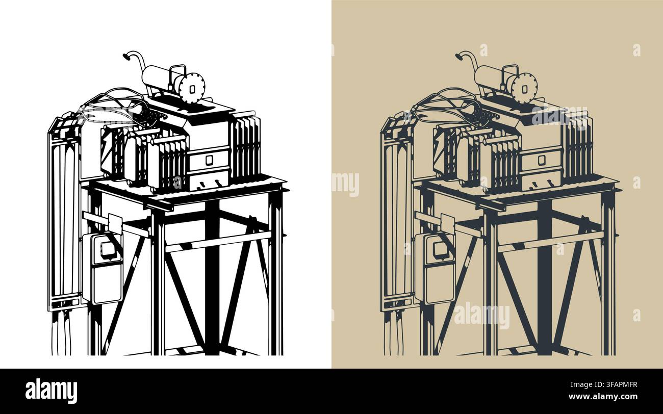 Industrial transformer substation stylized vector illustration Stock Vector