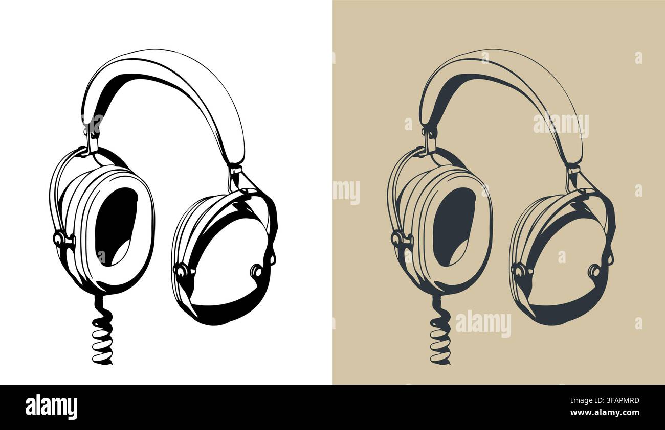 Retro studio headphones illustration stylized vector illustration Stock Vector