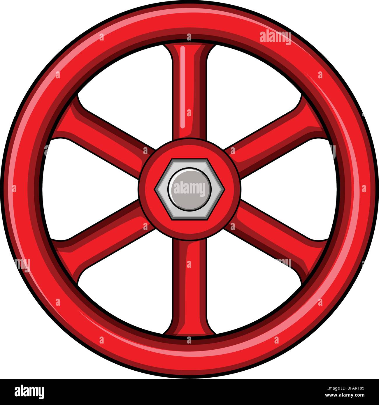 Red industrial valve handle turning control adjusting Stock Vector