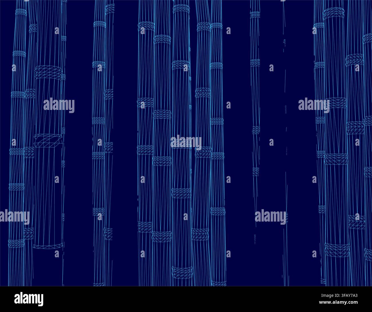 A bamboo wireframe set forms a repeating pattern against a solid blue background, creating a clean and modern wallpaper effect. Stock Vector