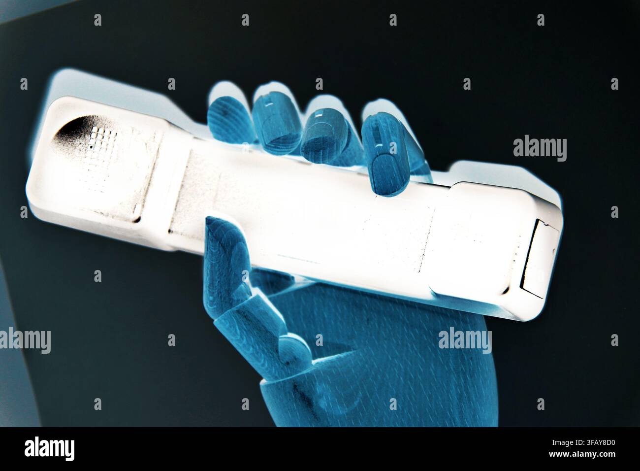 Robotic Hand Holding a Cordless Phone Technology Concept Stock Photo