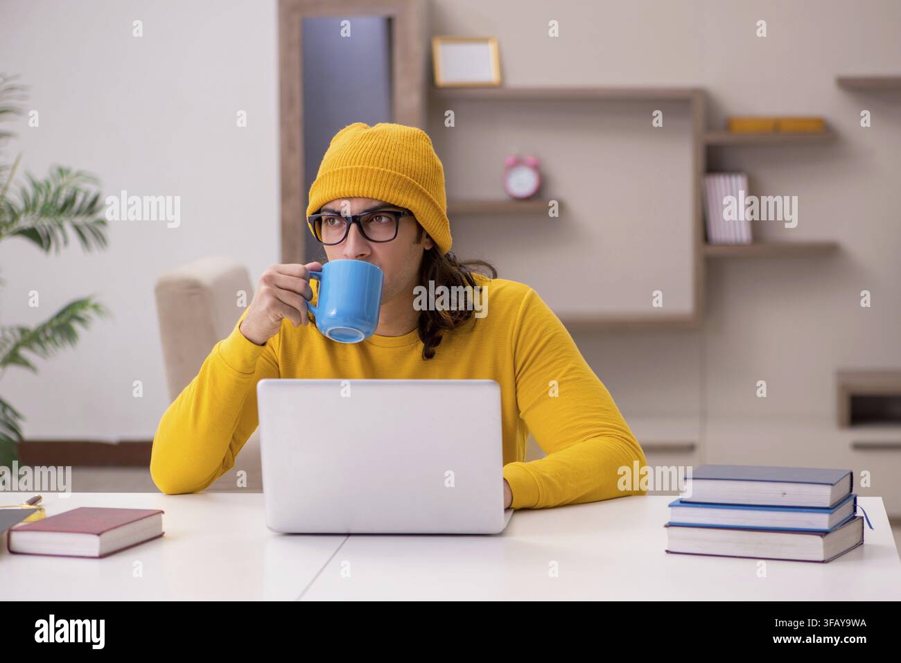 Young student preparing for exams at home Stock Photo