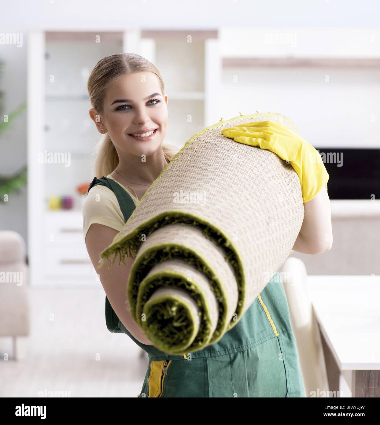The professional cleaner who cleans carpets Stock Photo