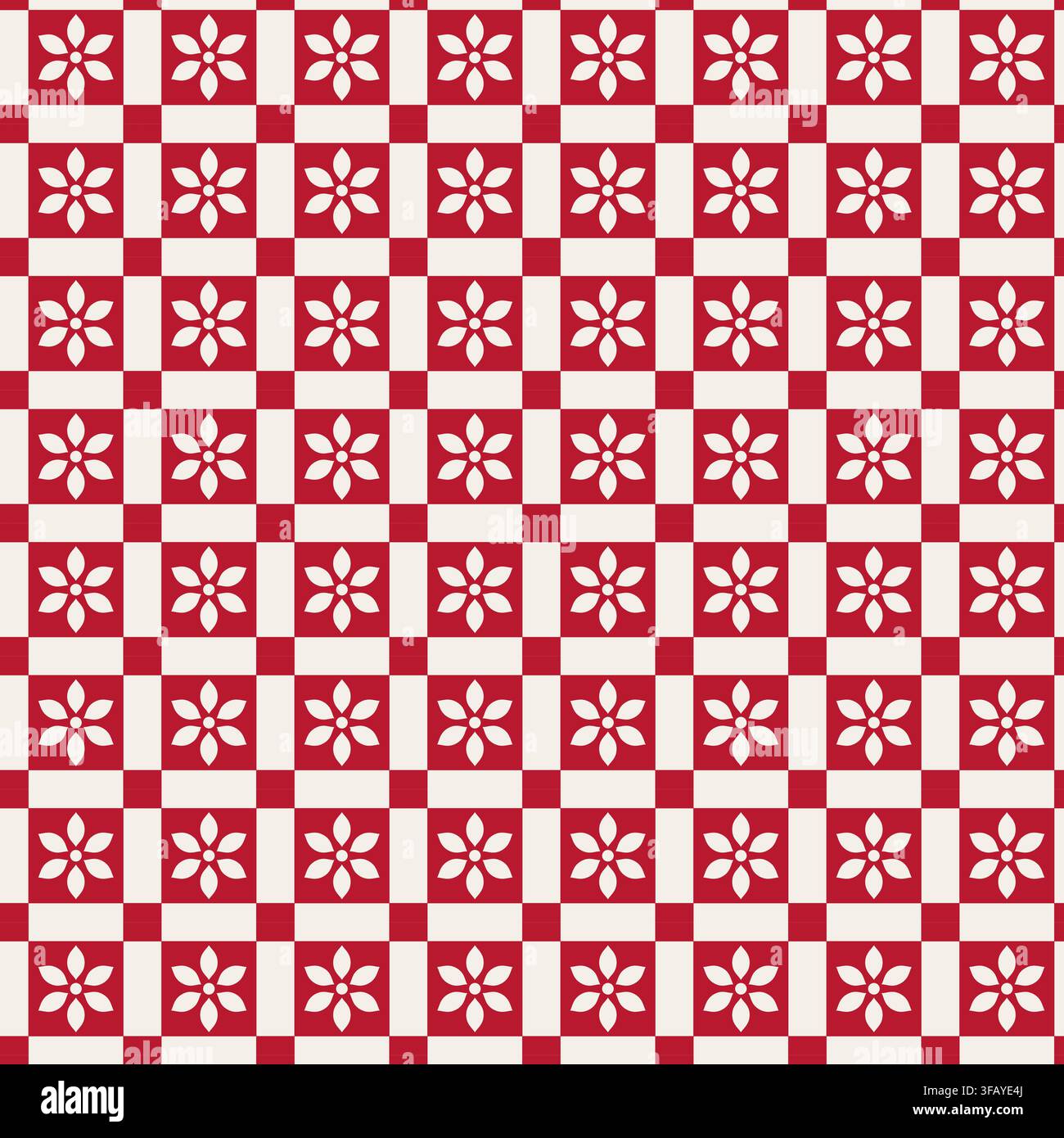 Folk Floral Checkerboard Retro Design Stock Vector