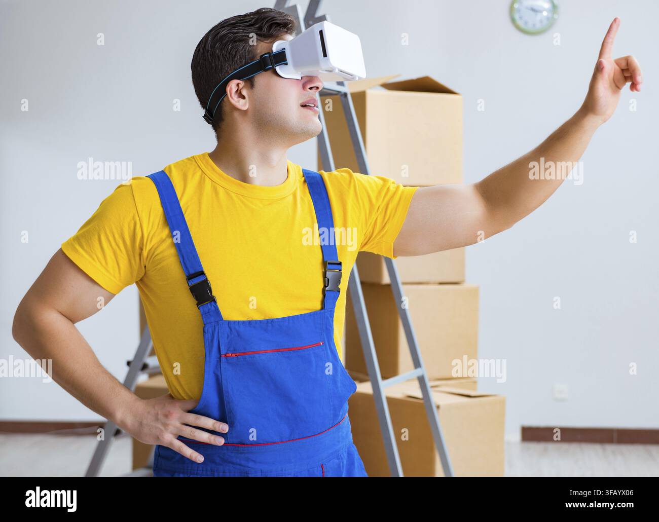 Painter, contractor working with virtual reality glasses Stock Photo