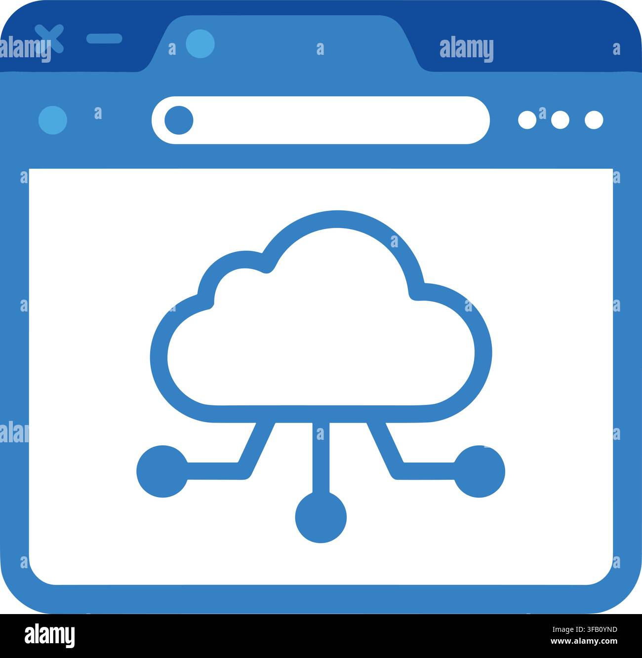 Browser window showing cloud network connection icon for internet architecture and web service data architecture UI. Stock Vector